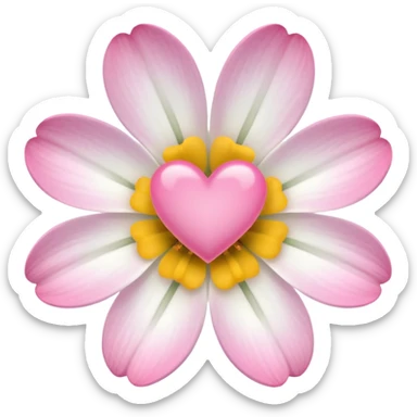 clear white flower with mini pink heart center  sticker