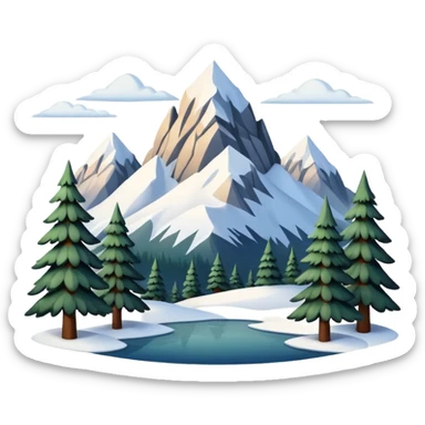 Snowy mountains with pine trees scenic full scenery realistic real realism photography  sticker