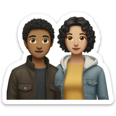 Two best friends , one with freckles and brown curly hair and one is Chinese with straight black hair  sticker