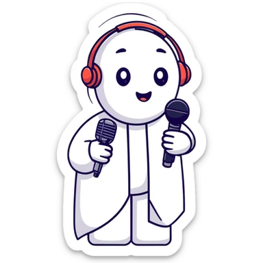 person streaming, YouTube user recording video with microphone sticker