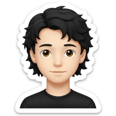 Menino de 15 anos de cabelo ondulado preto roupa preta  sticker