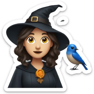 Brunette Witch and a bluebird  sticker