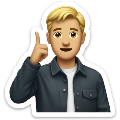 man pointing at his ear sticker