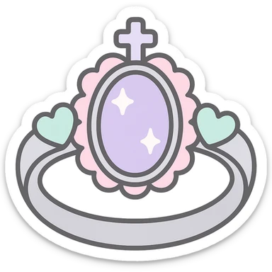 gothic ring in pastel goth style, silver, pastel stone, intricate and cute design sticker