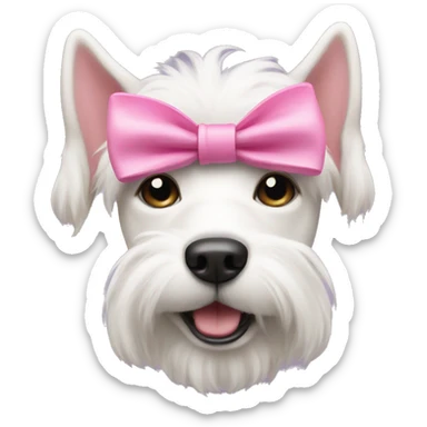 A white dog with a pink bow sticker