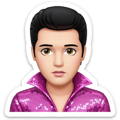 Elvis Presley with black hair, pink sequin outfit sticker