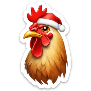 a rooster with a christmas hat sticker