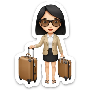 mujer viajando un equipaje de mano con el cabello negro  sticker