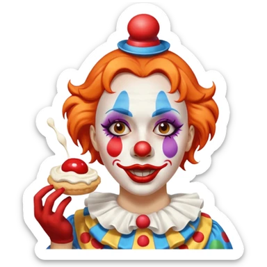 Clown woman gets pied sticker