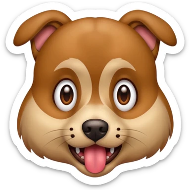 the dog sits at full height with a frightened face sticker