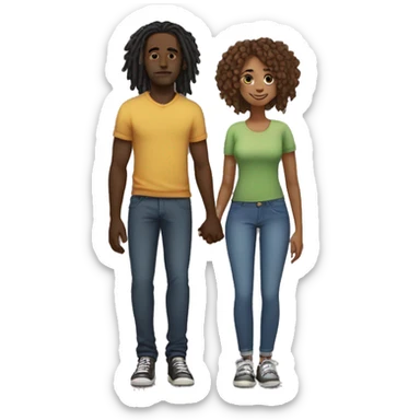 Black guy with dreads and girl with curly hair holding hands sticker