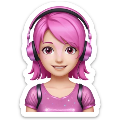 glitter pink gamer girl happy pink hair sticker