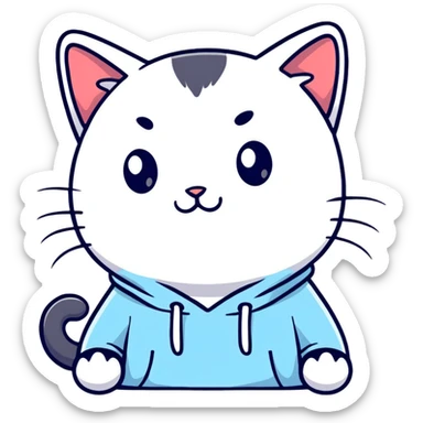 black and white cat wearing light blue sweatshirt sticker