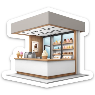 ice cream store at an angle, modern building wood, gray, white materials modern, at an angle sticker