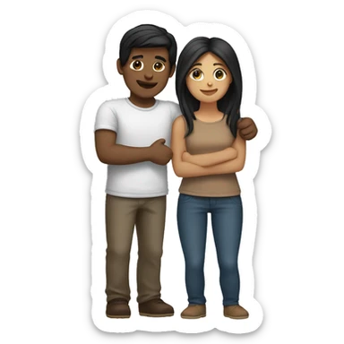 couple hug, boy black hair, girl brown hair sticker