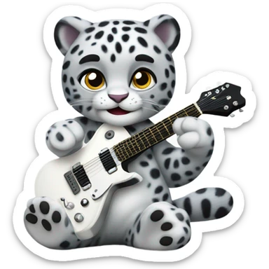 Snow leopard playing a black guitar sticker