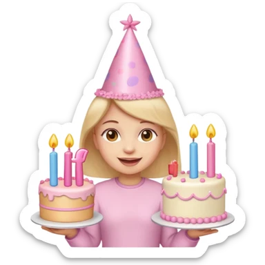 birthday girl emoji with cute baby pink font and a cake sticker