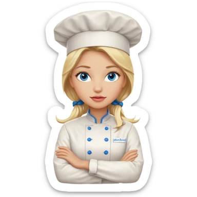 Beautiful, sexy,  long blonde hair, blue eyed, full lips female chefarms folded  sticker