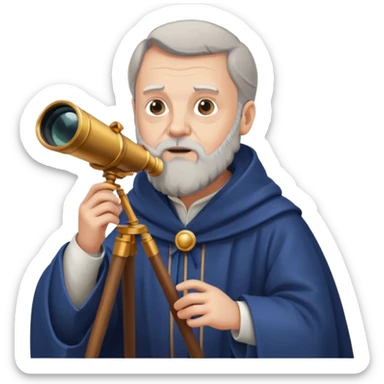 Galileo Galilei emoji looking through a telescope, period-appropriate robes sticker