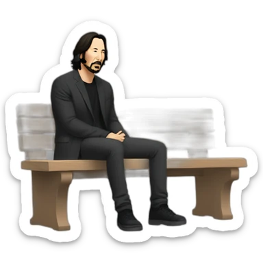bench with keanu reeves sitting at left corner looking at the ground sadly sticker