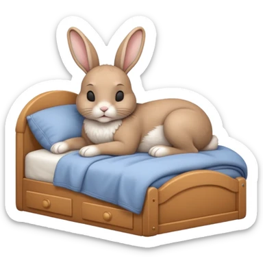cartoon rabbit sleeping soundly in a big bed by itself with its eyes closed and no stuffed animals sticker