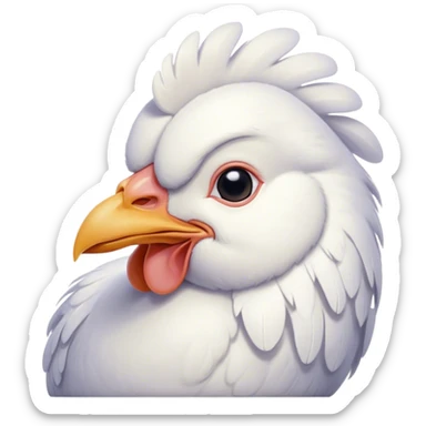 Meme-Worthy Cute Sleeping White Chicken Portrait Emoji, Head resting peacefully with a contented smile, showcasing a delightfully compact build and a luxuriously soft white plumage, eyes shut in a serene, restful nap, Simplified yet hilariously adorable features, highly detailed, glowing with a soft, drowsy light, high shine, relaxed and utterly lovable, stylized with an air of playful laziness, bright and heartwarming, soft glowing outline, capturing the essence of a comically sleepy chicken, so meme-worthy it feels like it could instantly become the next viral sensation of adorable slumber! sticker