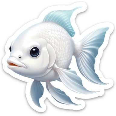 Cinematic Noble White Goldfish Portrait Emoji, Poised and regal, with a sleek, streamlined build and a luminous, pure white body, deep-set soulful pale eyes, Simplified yet sharp and sophisticated features, highly detailed, glowing with a soft, dignified glow, high shine, intelligent and graceful, stylized with an air of aquatic purity, focused and attentive, soft glowing outline, capturing the essence of a watchful and confident aquatic companion, so majestic it feels as though it could glide out of the screen with effortless authority! sticker