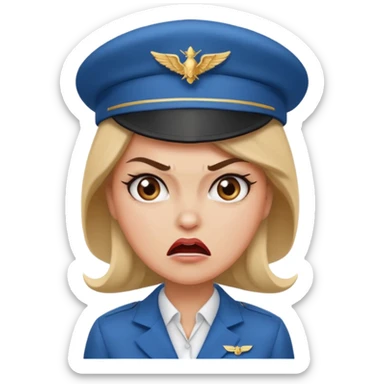 сгенерируй фото женщину с шапкой стюардессы и злая sticker