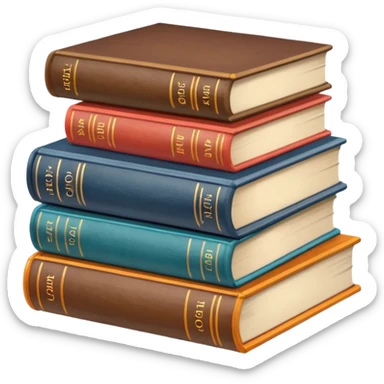 stacked books with icons of literature, history, science, and art sticker