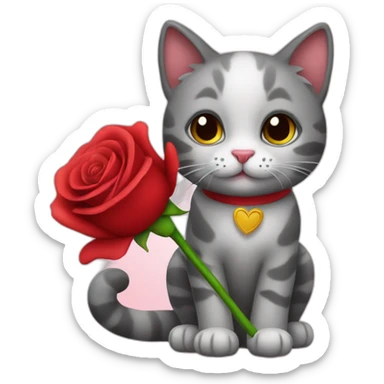 A cute cat holding a rose for valentine's  sticker