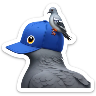 Pigeon with a Mets hat sticker