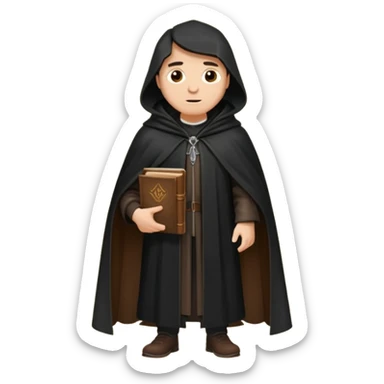 A wandering philosopher in a long black cloak with a book full height sticker