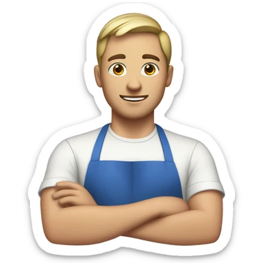 guy with short hair in a blue apron cook sticker