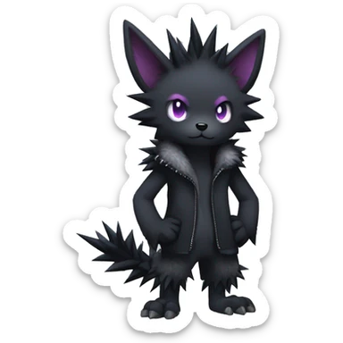 Dark Edgy Cool Shy Fluffy Spiky FurSona Fakemon Full Body sticker
