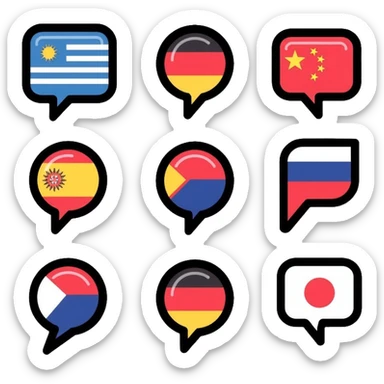 languages translation symbol with multiple flags sticker