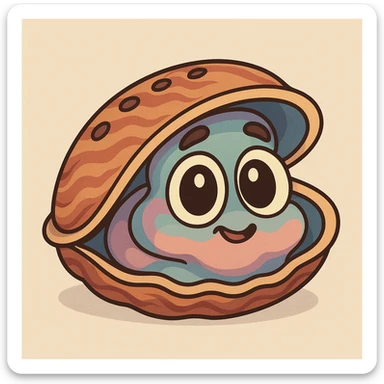 stylized cartoon abalone with big eyes, cute and colorful sticker