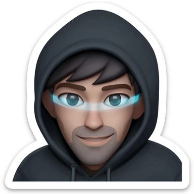 Binary system and "hacker" look, wearing a hoodie with the hood on, hide the hair under the hood so it's not visible, the hoodie is natural and black, visible face with no masks. Make it oriented around the numbers 0 and 1. sticker