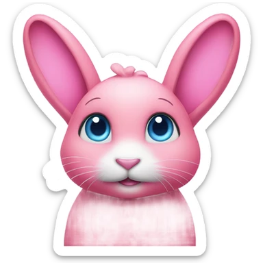 Big pink bunny with big blue eyes wearing rainbows sticker