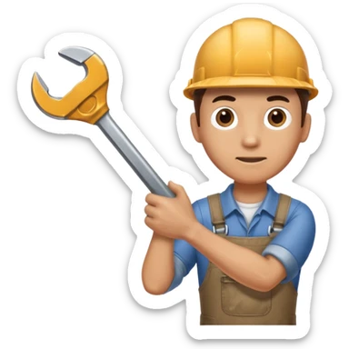 A man's hand holds a wrench sticker