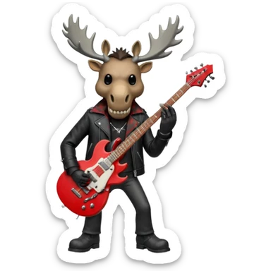 A evil moose headed man with a red electric guitar. The guitar should be pointing directly in the air. And the moose man should look evil and intimidating. match the style of your bleeding skull art , it needs to be much "less cartoonist looking". sticker