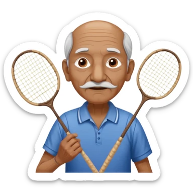 ancient guru india old man with 1 badminton racket sticker