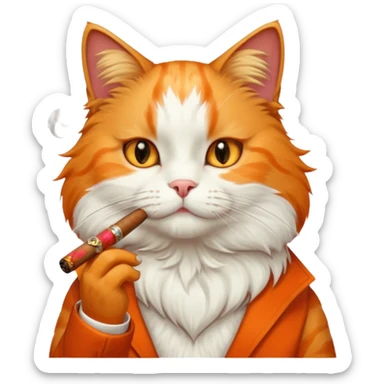 fluffy white and orange cat smoking a cigar sticker