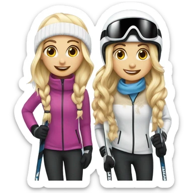 blonde and brunette skiing girls sticker
