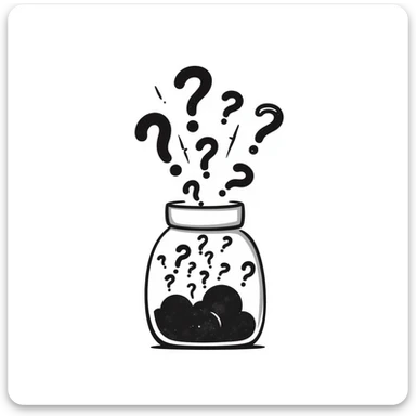 glass jar filled with question marks, hand-drawn doodle style sticker