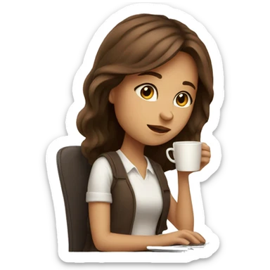 cute girl with brown hair working on laptop and drinking coffee sticker