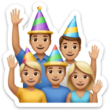 group of people happily returning, waving, welcoming vibe sticker