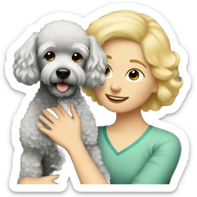  Short-Blonde-haired woman hugs her Poodle-Black-dog sticker