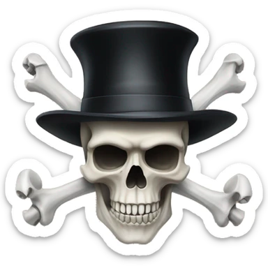 A skull face wearing a black hat with 2 bones in both hands of the skull. sticker