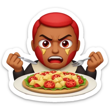Angry emoji that’s eating a lot of food sticker