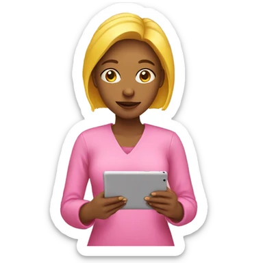 yellow woman wearing pink holding ipad sticker